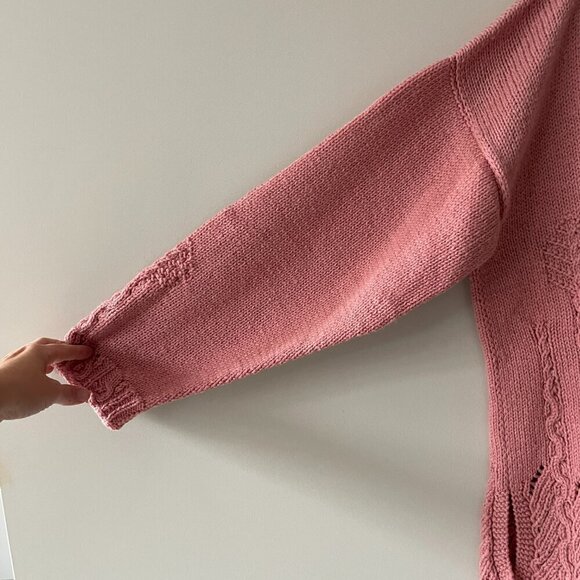 Handmade Knit Cable Knit Oversized Casual Pullover Crew Neck Sweater Pink XL - Picture 6 of 7